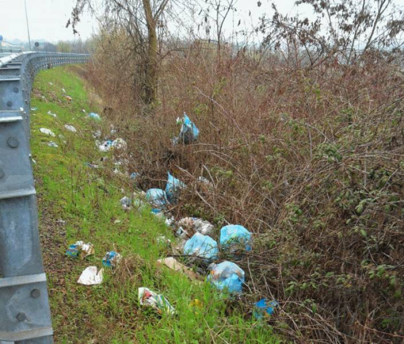 Ottantaquattro sacchetti di rifiuti nei pressi della tangenziale di Casale Monferrato